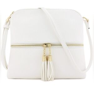 Womens Lightweight White Medium Crossbody Purse with Tassel